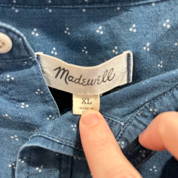 Madewell Men's Denim Banded-Collar Perfect Shirt in Indigo Dot Size XL - Picture 6 of 12